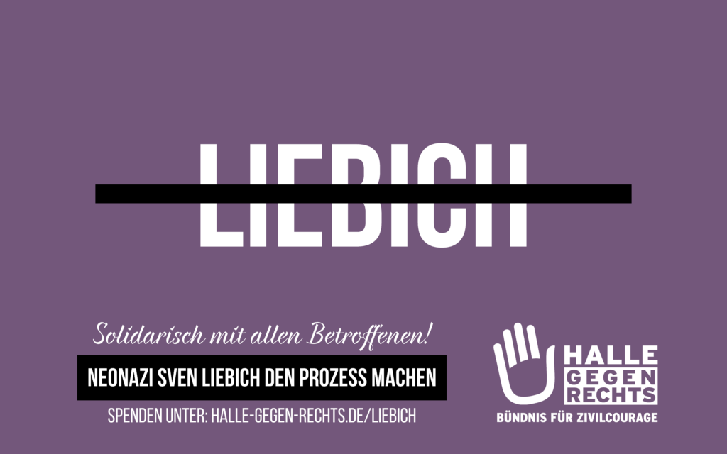 Lilafarbene Grafik mit großem durchgestrichenem "Liebich"-Schriftzug. Darunter in kursiv: Solidarität mit allen Betroffenen"